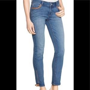 White House Black Market Leather Trim Skimmer Jeans, Sz 10/30